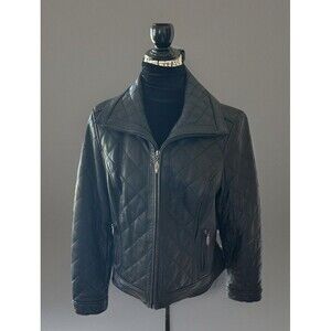 Preston and York Lambskin Leather Moto Jacket Black Quilted Size Medium Buttery